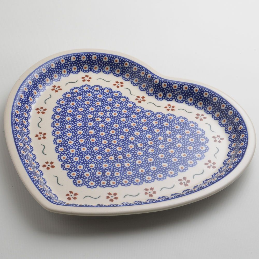 Handmade Polish Pottery Zaklady heart shaped plate,serving plate,27cm sweet flower Boleslawiec Ceramics