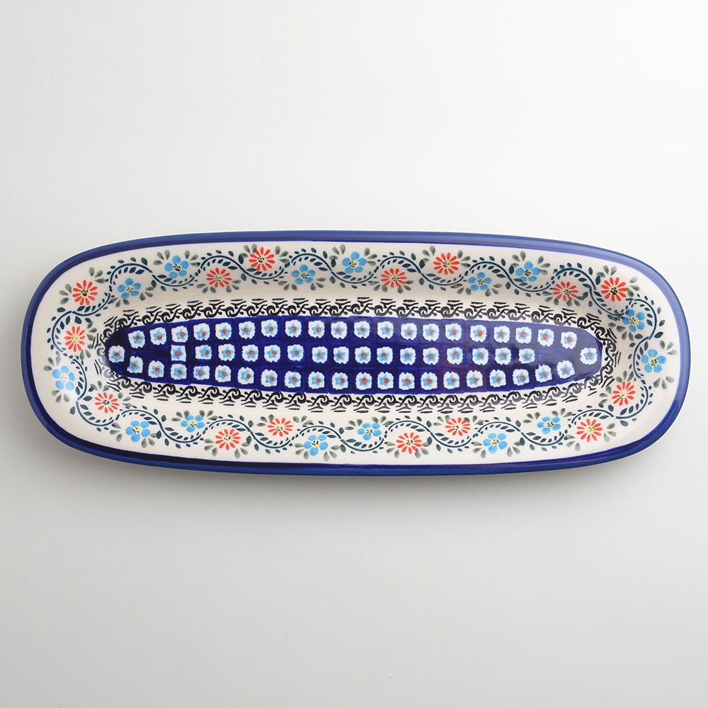Handmade Polish Pottery Zaklady rectangular plate 37cm flower vines Boleslawiec Ceramics