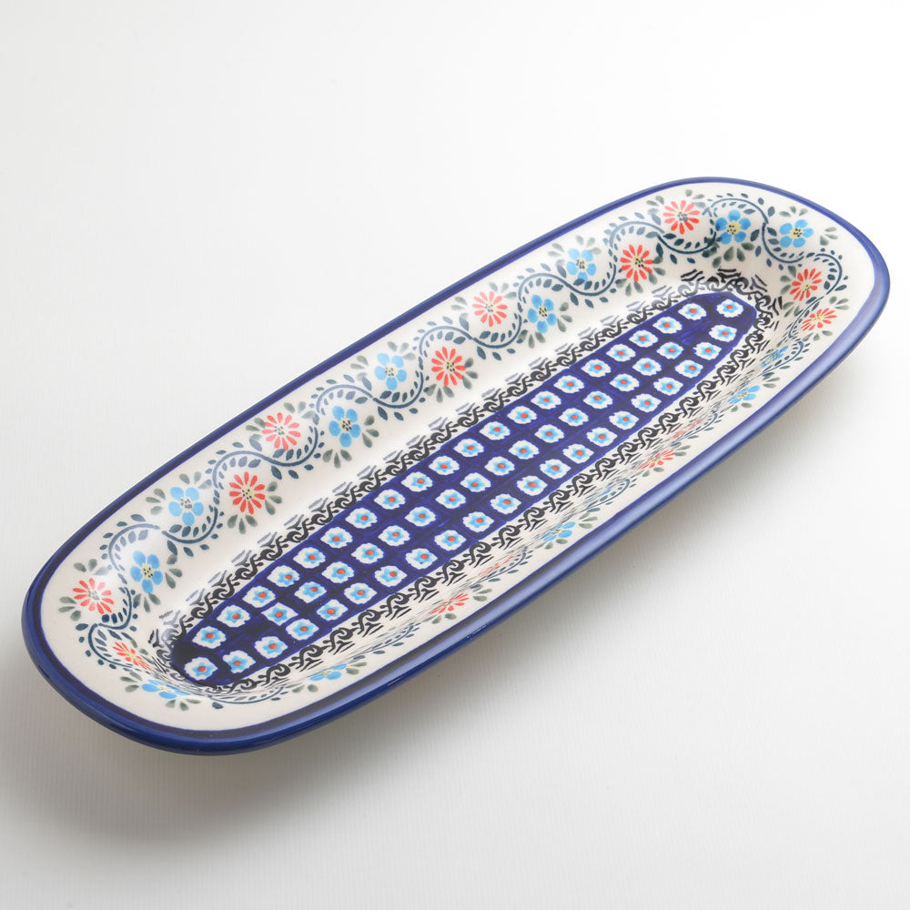 Handmade Polish Pottery Zaklady rectangular plate 37cm flower vines Boleslawiec Ceramics