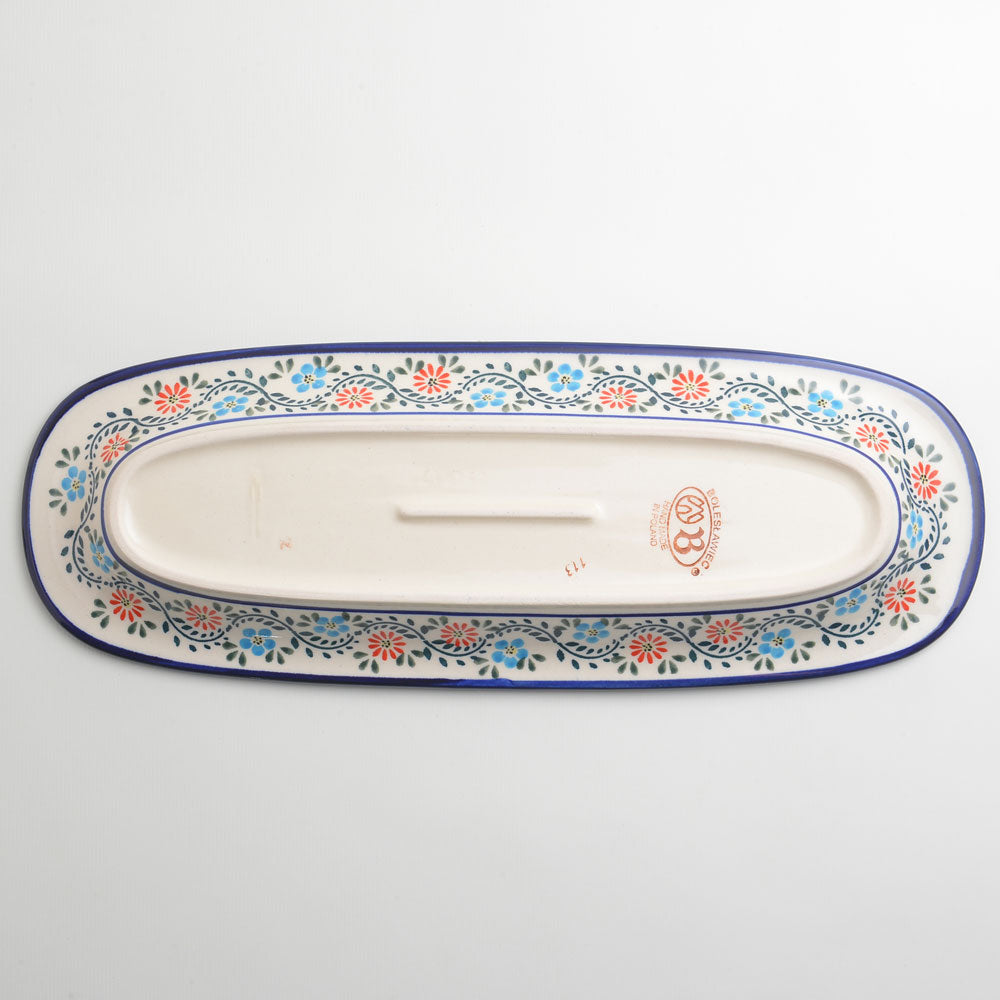 Handmade Polish Pottery Zaklady rectangular plate 37cm flower vines Boleslawiec Ceramics