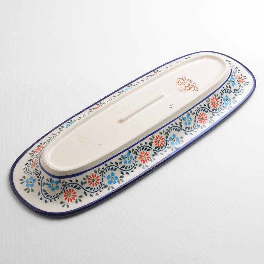 Handmade Polish Pottery Zaklady rectangular plate 37cm flower vines Boleslawiec Ceramics