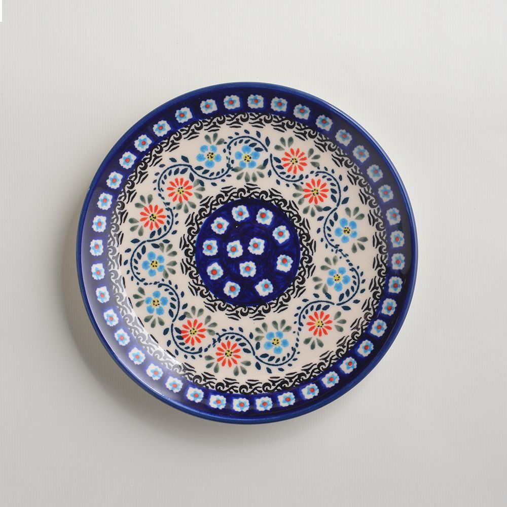 Handmade Polish Pottery Zaklady round serving plate 19cm flower vines Boleslawiec Ceramics
