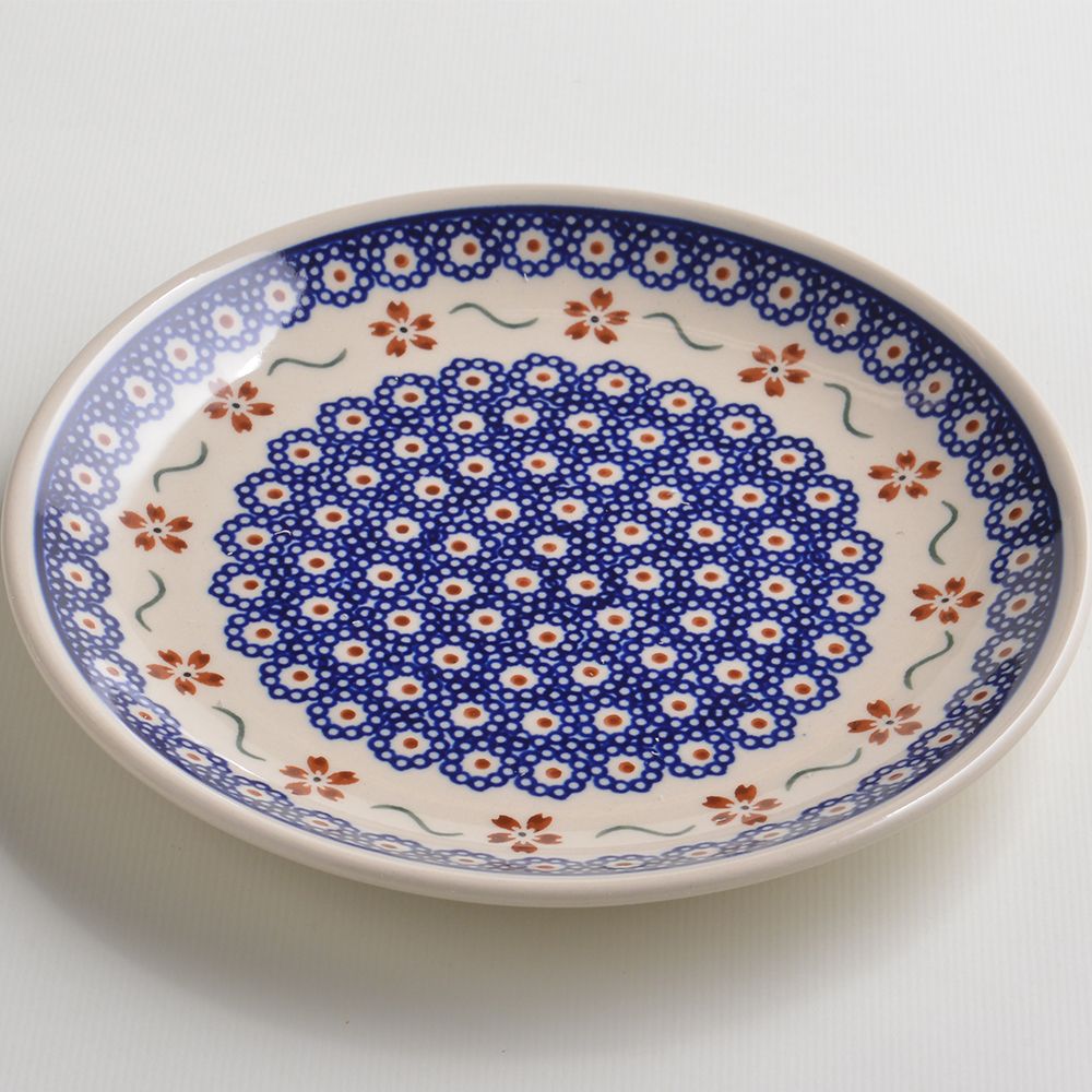 Handmade Polish Pottery Zaklady round serving plate 19cm sweet flower Boleslawiec Ceramics