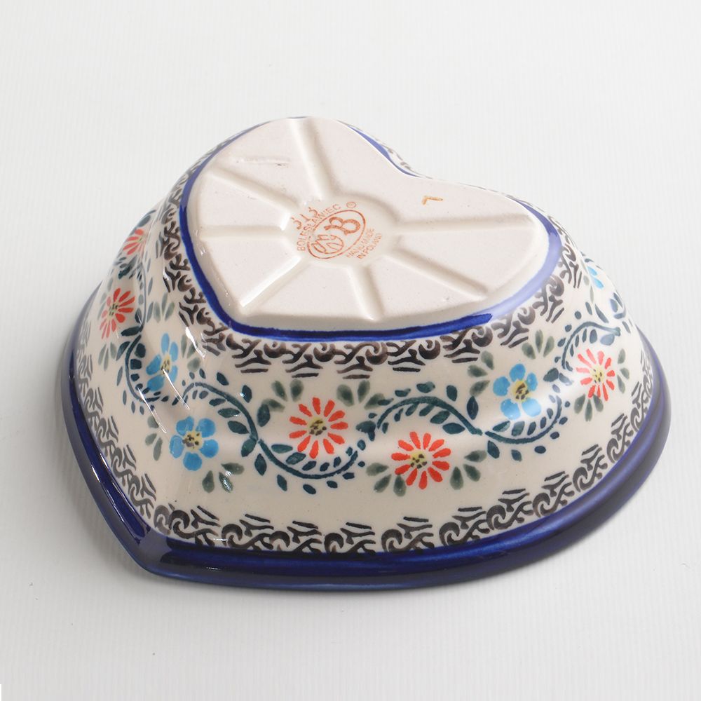 Handmade Polish Pottery Zaklady heart shaped bowl,snack bowl,16cm flower vines Boleslawiec Ceramics