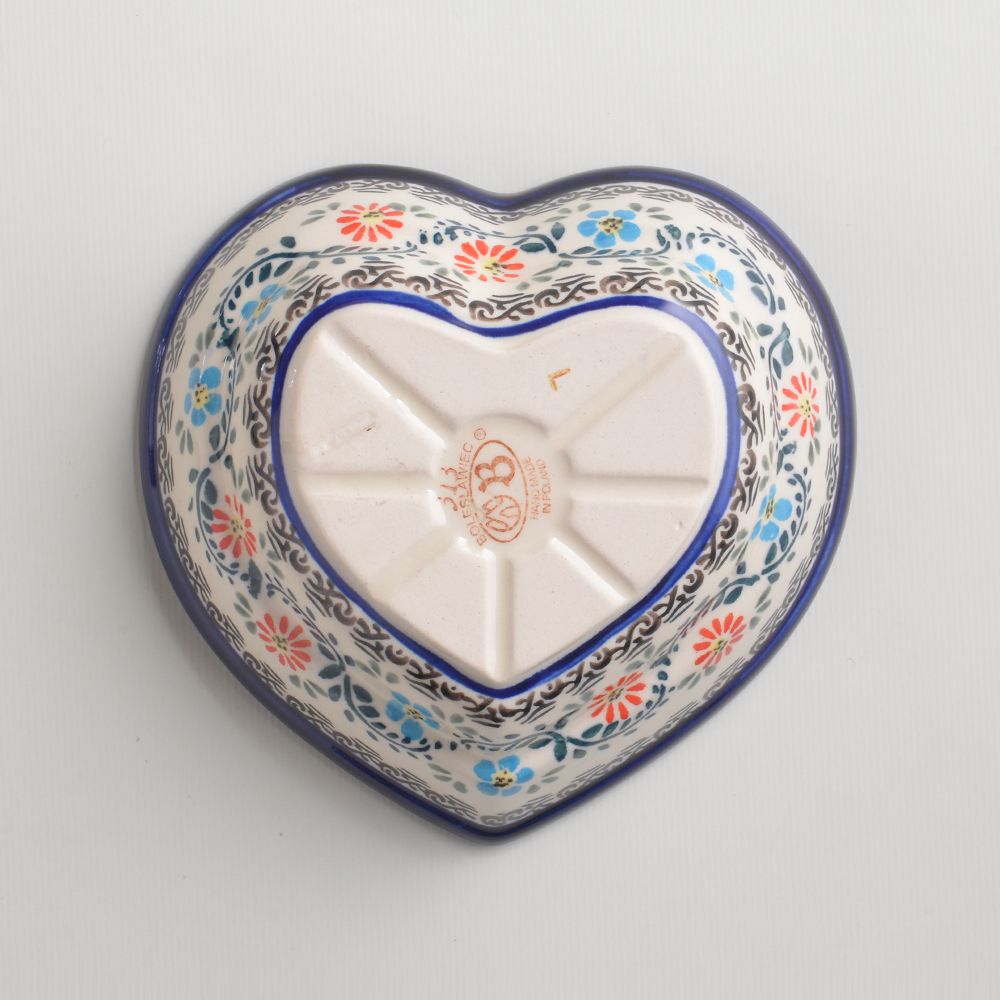 Handmade Polish Pottery Zaklady heart shaped bowl,snack bowl,16cm flower vines Boleslawiec Ceramics