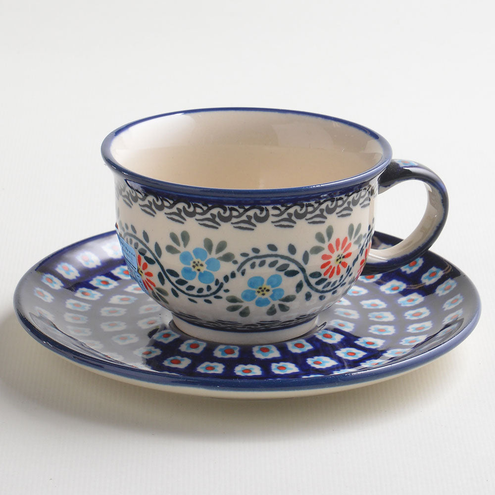 Handmade Polish Pottery Zaklady cup set 220ml flower vines Boleslawiec Ceramics