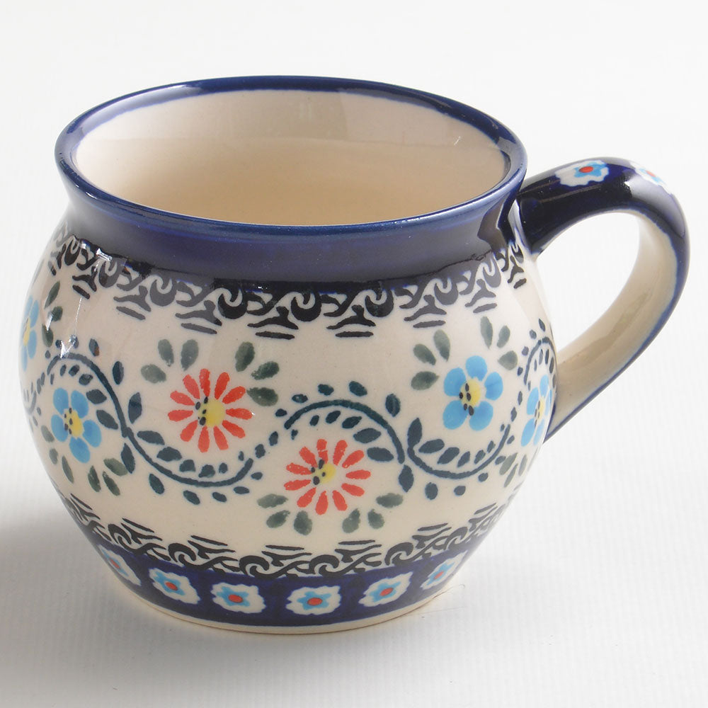 Handmade Polish Pottery Zaklady bubble mug 320ml flower vines Boleslawiec Ceramics