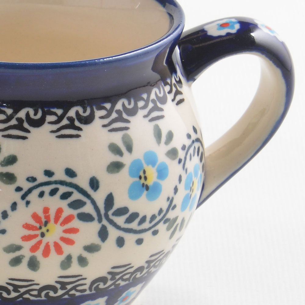 Handmade Polish Pottery Zaklady bubble mug 320ml flower vines Boleslawiec Ceramics