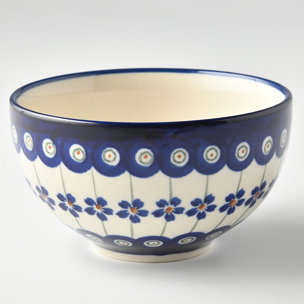 Handmade Polish Pottery Zaklady rice bowl 12cm blue peacock Boleslawiec Ceramics