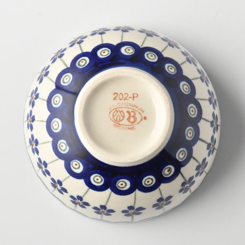 Handmade Polish Pottery Zaklady rice bowl 12cm blue peacock Boleslawiec Ceramics