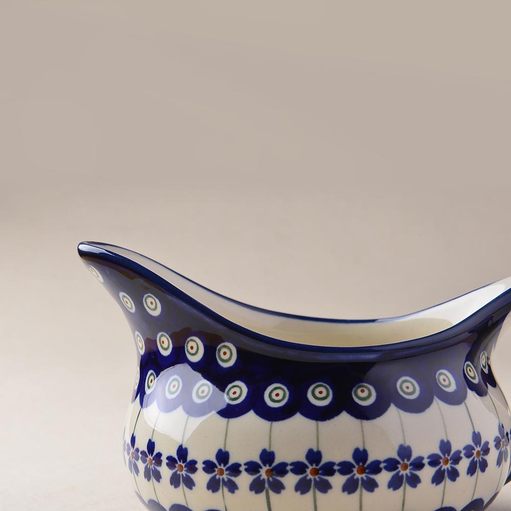 Handmade Polish Pottery Zaklady gravy boat blue peacock Boleslawiec Ceramics
