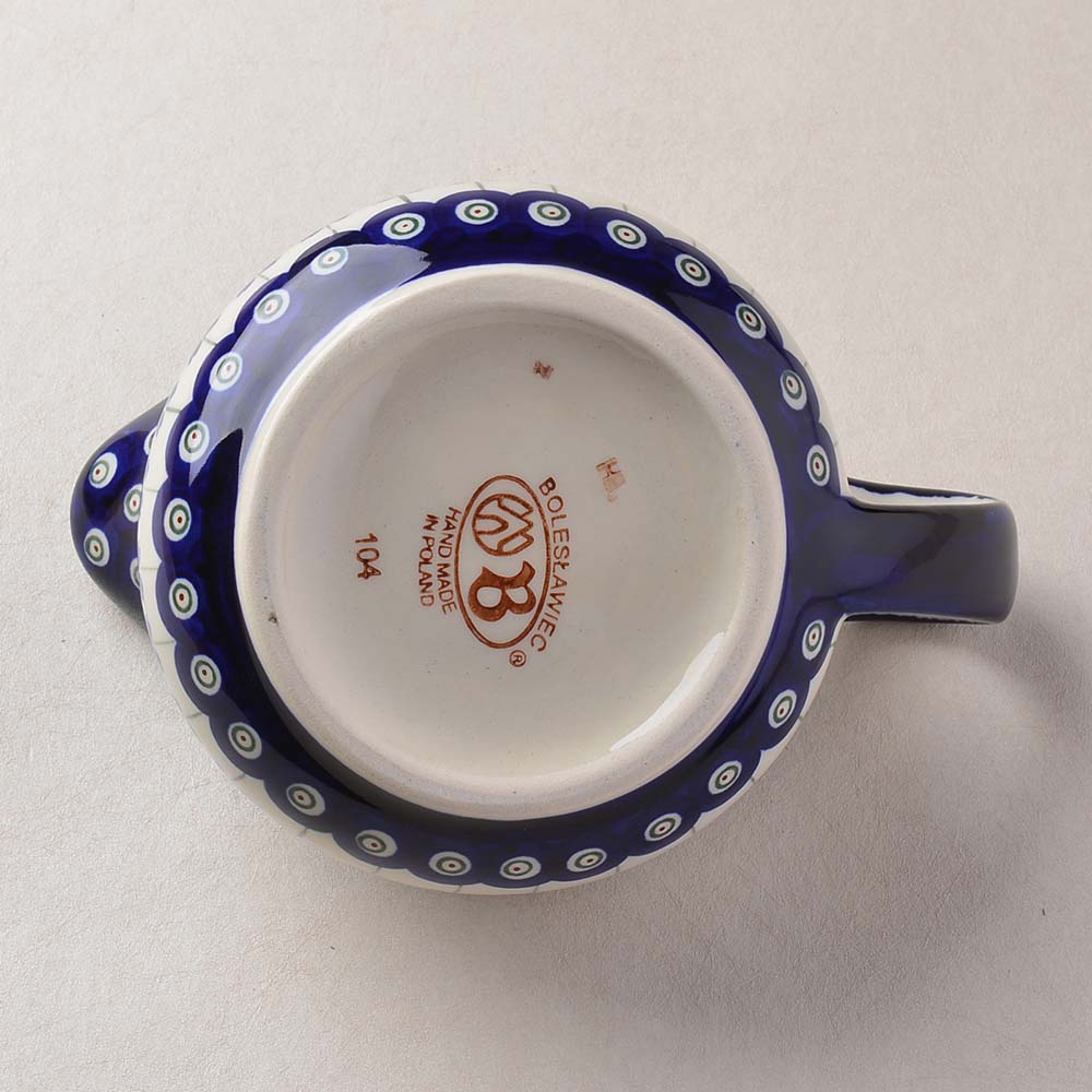 Handmade Polish Pottery Zaklady gravy boat blue peacock Boleslawiec Ceramics