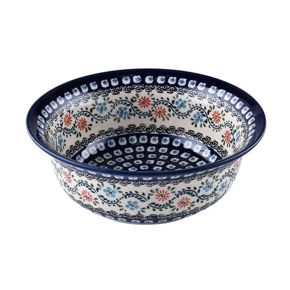Handmade Polish Pottery Zaklady salad bowl 25cm flower vines Boleslawiec Ceramics