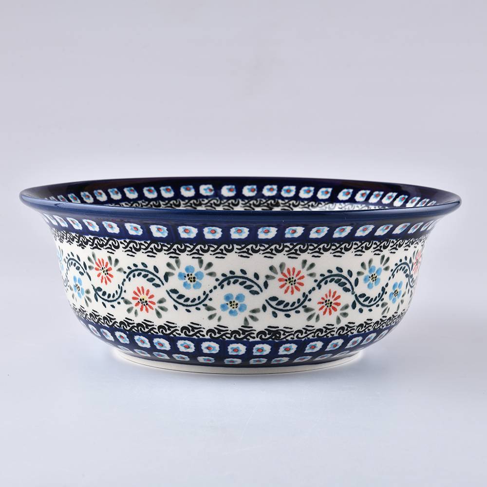 Handmade Polish Pottery Zaklady salad bowl 25cm flower vines Boleslawiec Ceramics