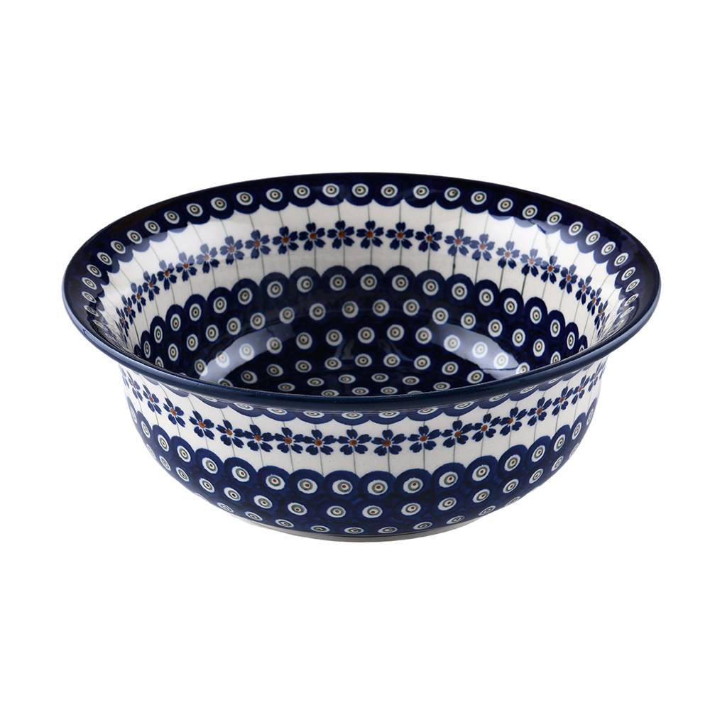 Handmade Polish Pottery Zaklady salad bowl 25cm blue peacock Boleslawiec Ceramics