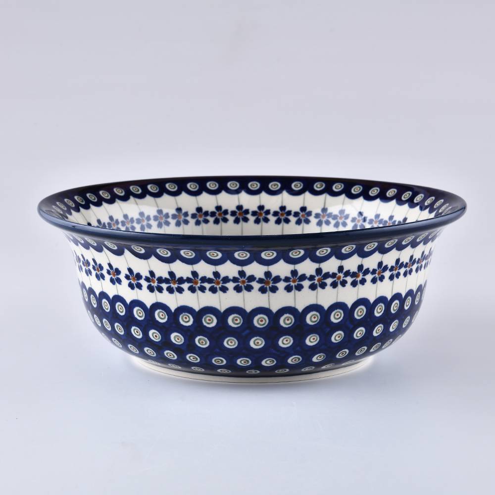 Handmade Polish Pottery Zaklady salad bowl 25cm blue peacock Boleslawiec Ceramics