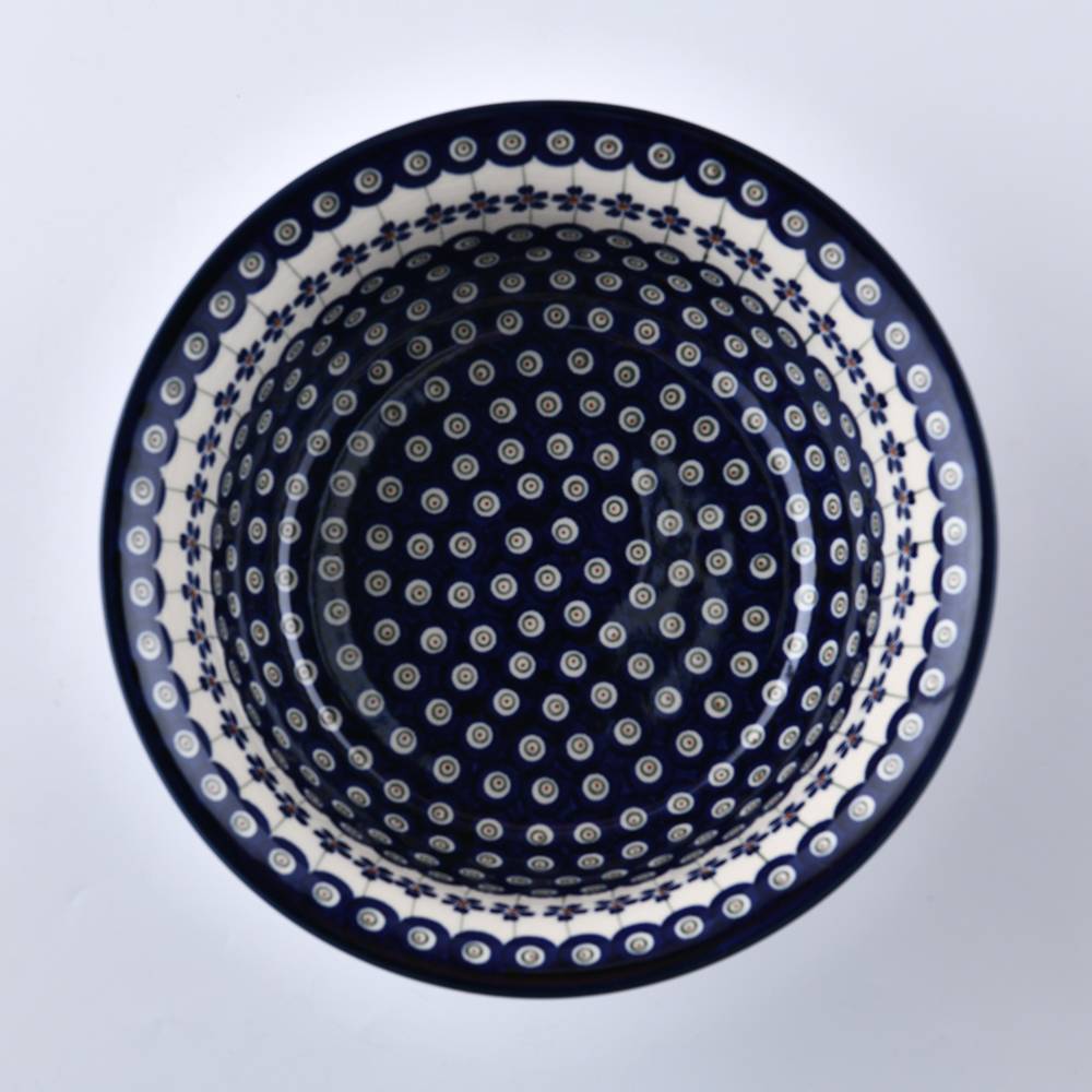 Handmade Polish Pottery Zaklady salad bowl 25cm blue peacock Boleslawiec Ceramics