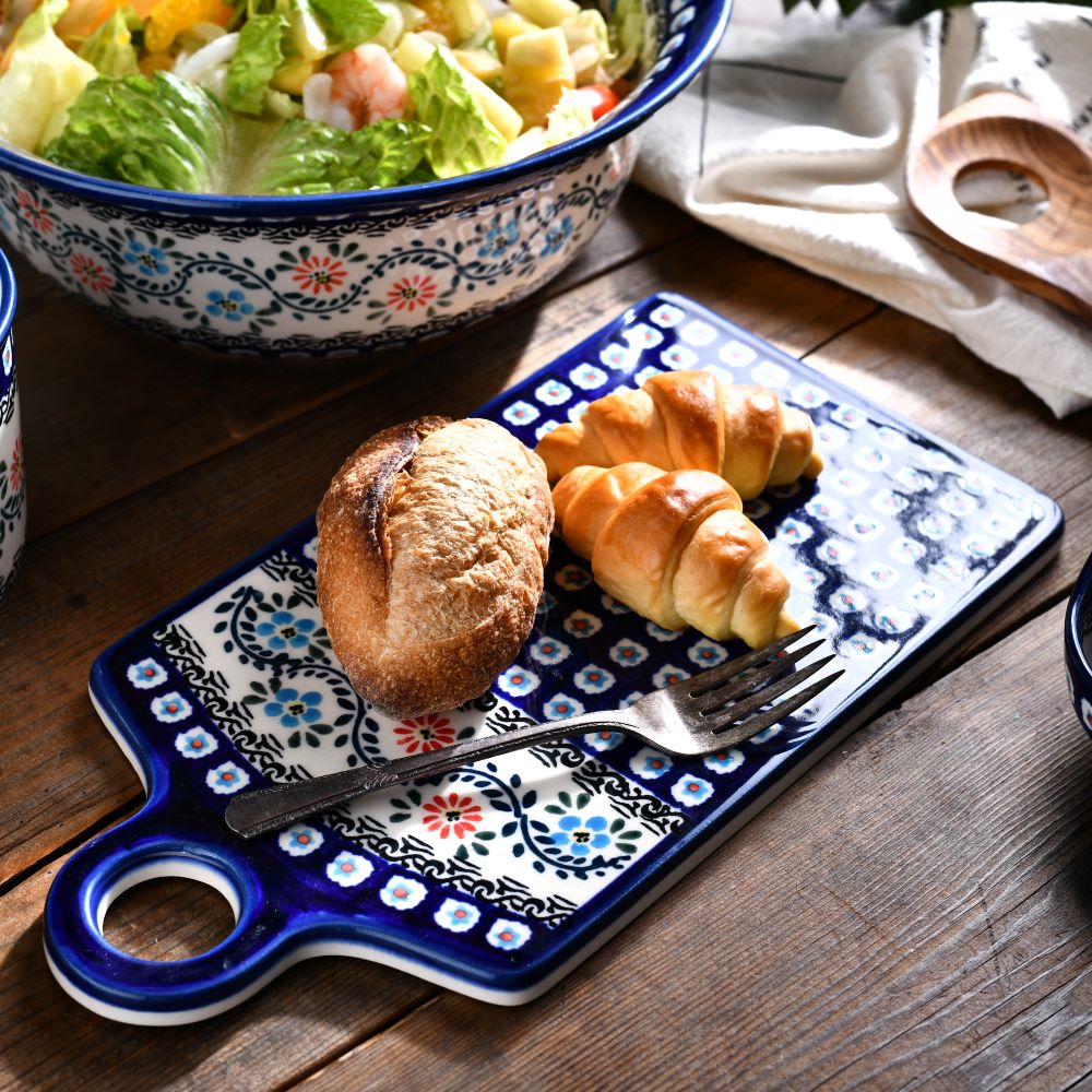 Handmade Polish Pottery Zaklady serving board 14x28cm flower vines Boleslawiec Ceramics