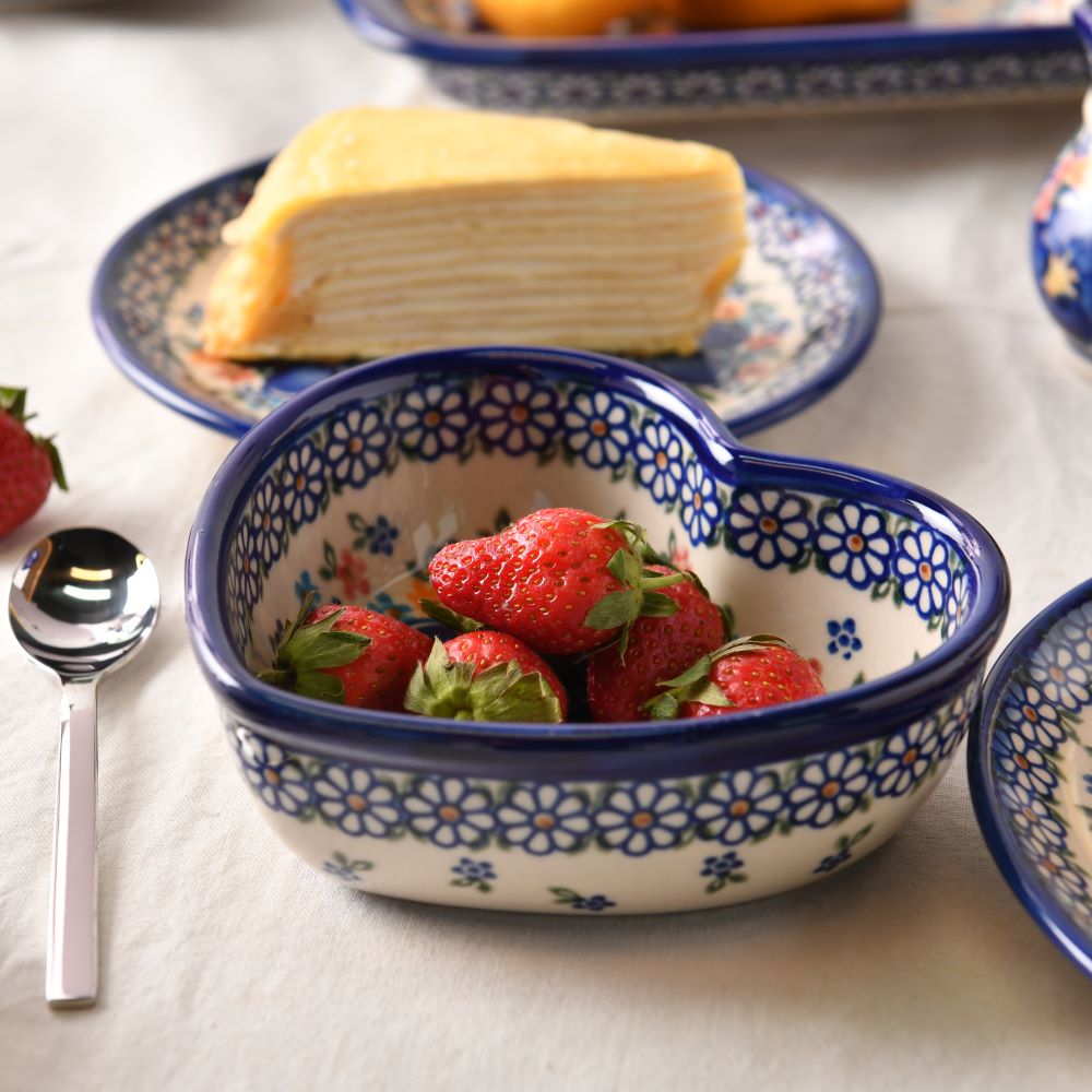Handmade Polish Pottery Vena heart shaped bowl,snack bowl,13.5cm spring bouquet Boleslawiec Ceramics