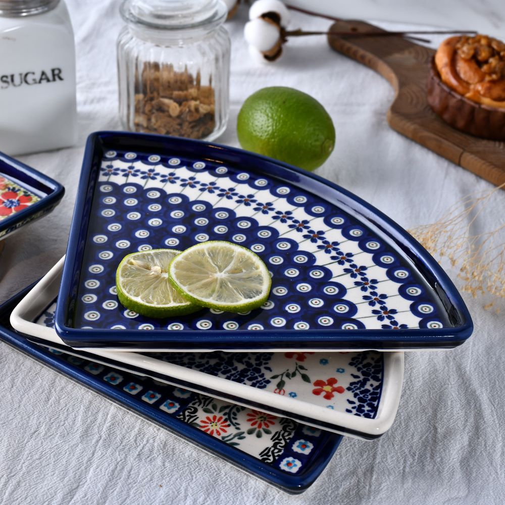 Handmade Polish Pottery Zaklady pizza plate,serving plate,20cm blue peacock Boleslawiec Ceramics