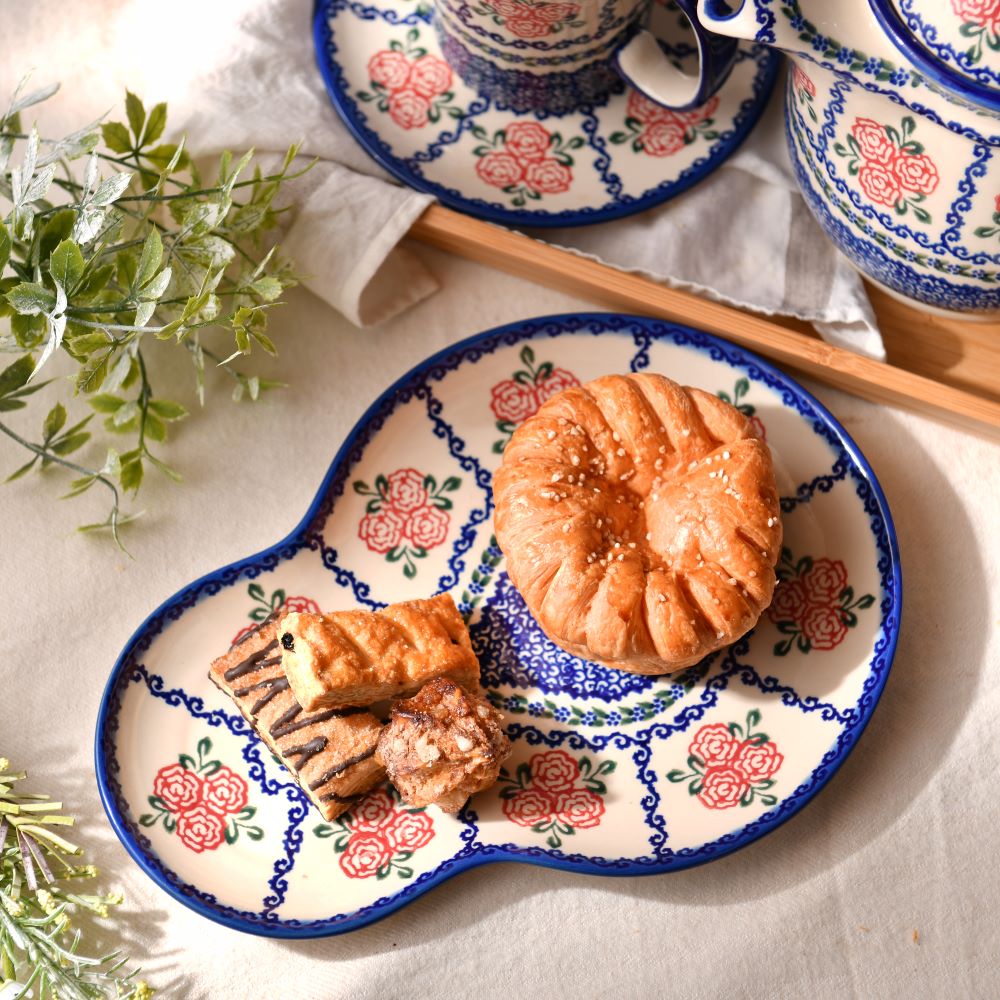Handmade Polish Pottery Vena gourd shaped plate,serving plate,28cm rose garden Boleslawiec Ceramics