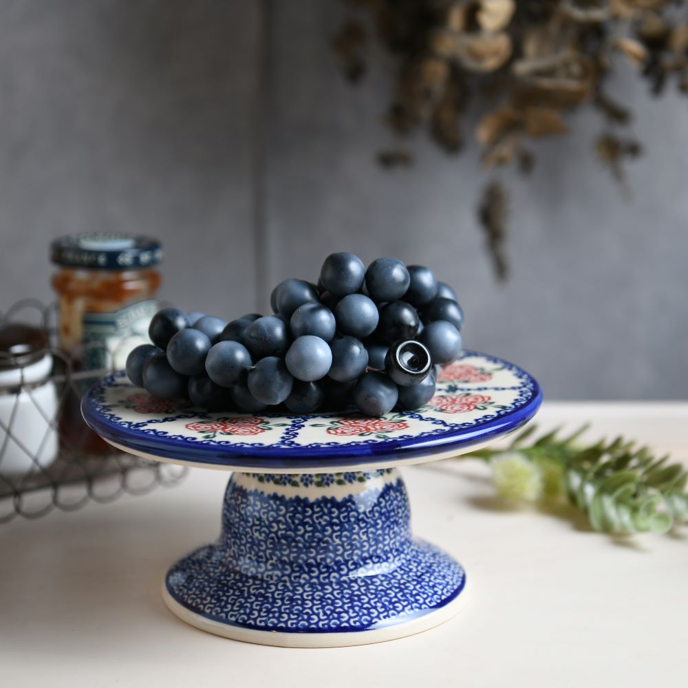 Handmade Polish Pottery Vena cake stand rose garden Boleslawiec Ceramics