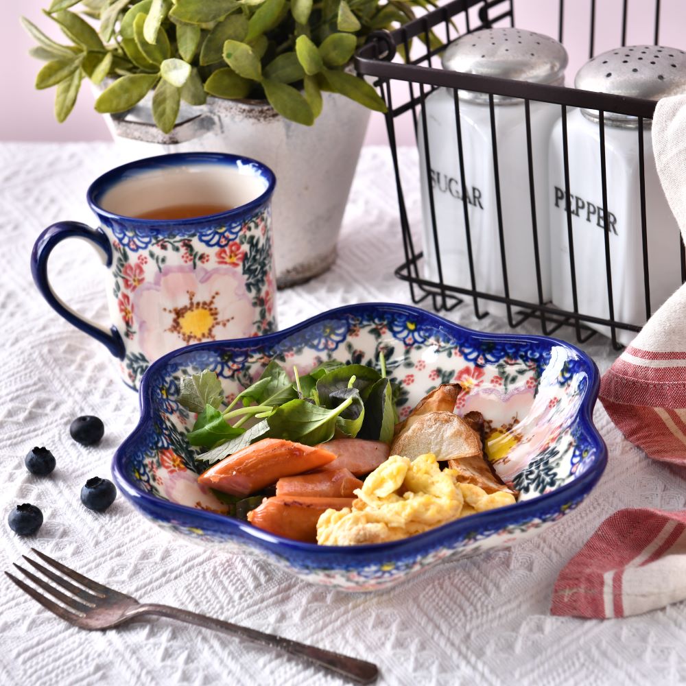 Handmade Polish Pottery Vena flower shaped plate,serving plate,20cm bright beauty Boleslawiec Ceramics