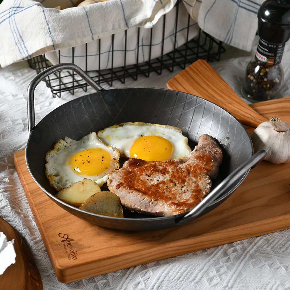Turk forged iron serving pan with two grips,extra high edge,28cm