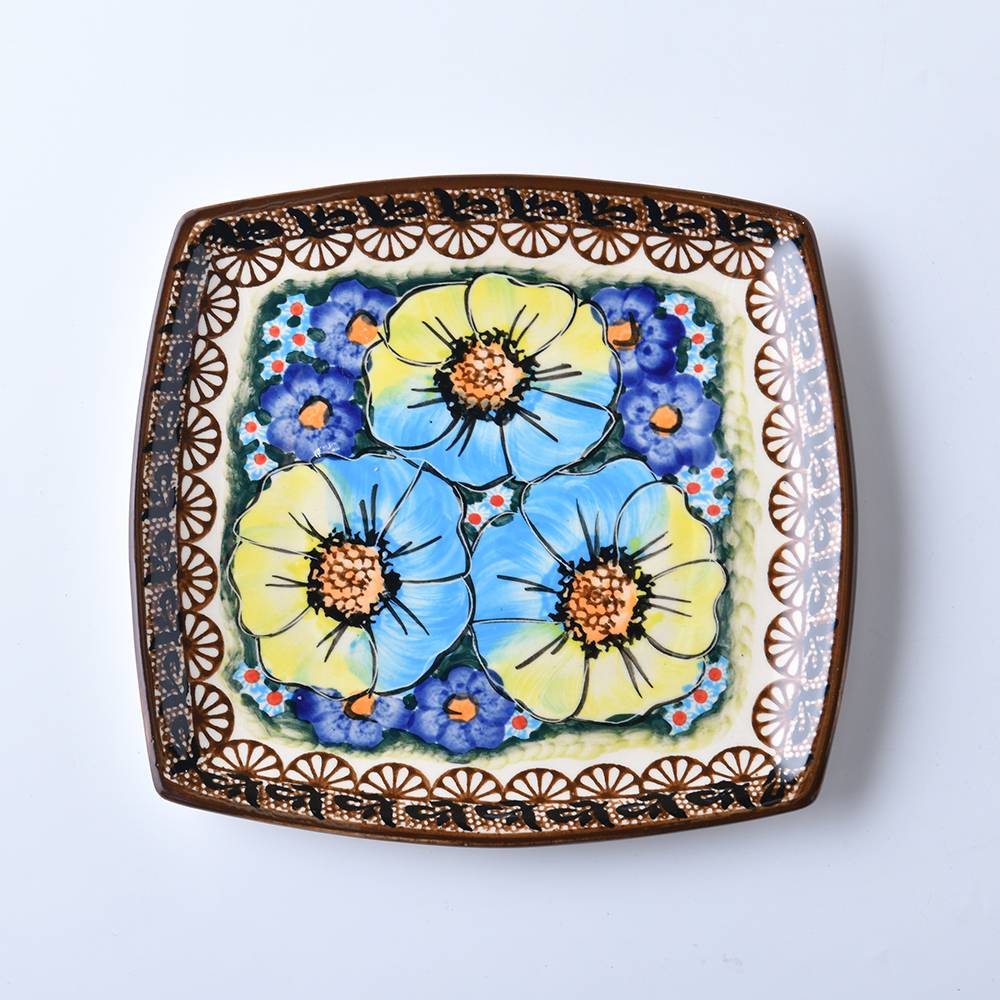 Handmade Polish Pottery Cerraf square serving plate 18cm aurora glacier Boleslawiec Ceramics