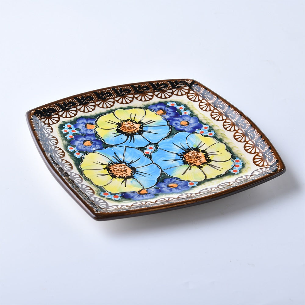 Handmade Polish Pottery Cerraf square serving plate 18cm aurora glacier Boleslawiec Ceramics