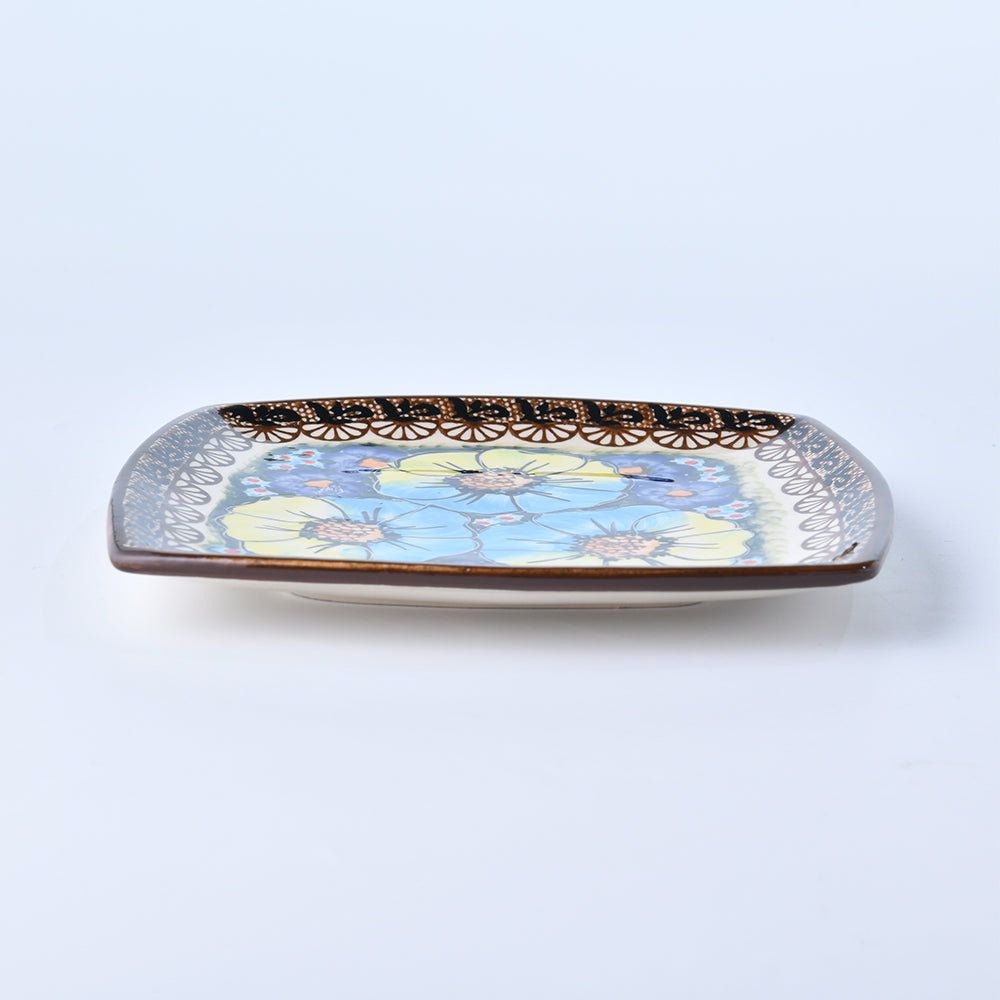Handmade Polish Pottery Cerraf square serving plate 18cm aurora glacier Boleslawiec Ceramics