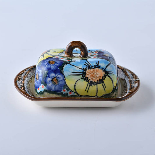 Handmade Polish Pottery Cerraf butter dish 14.5x10.5cm aurora glacier Boleslawiec Ceramics