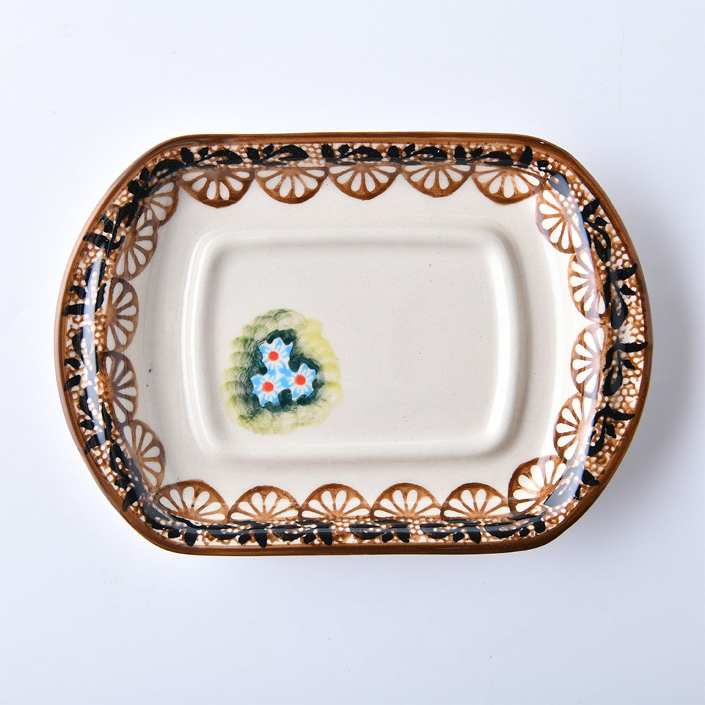 Handmade Polish Pottery Cerraf butter dish 14.5x10.5cm aurora glacier Boleslawiec Ceramics