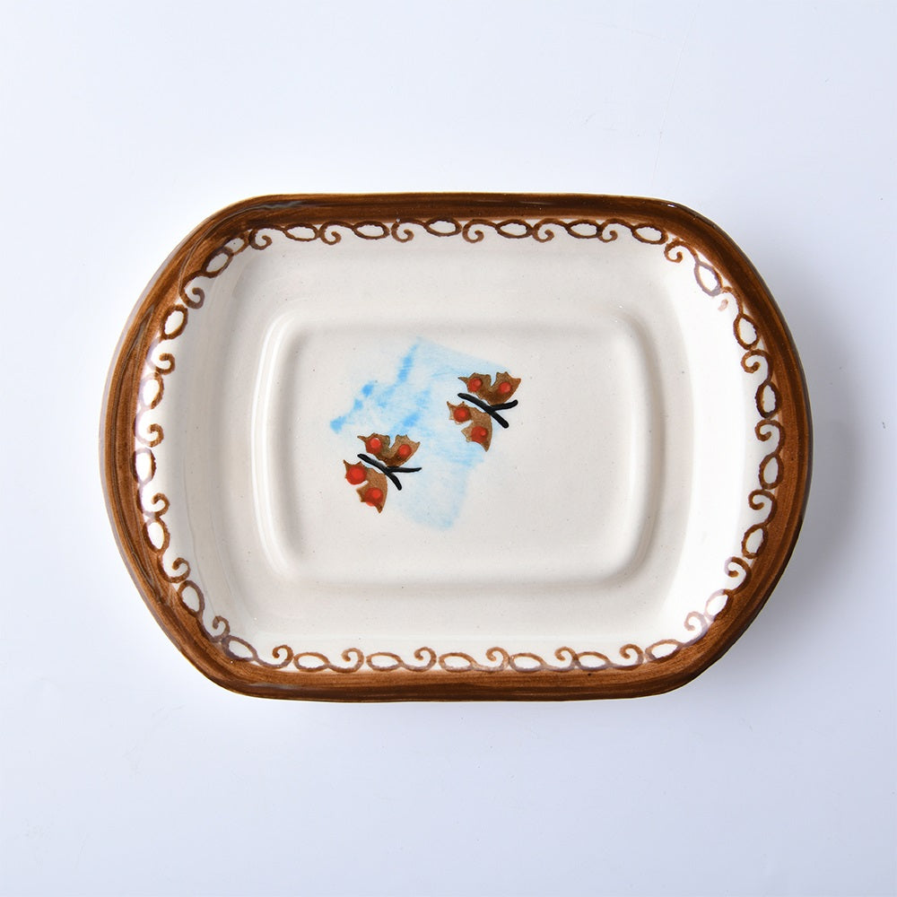 Handmade Polish Pottery Cerraf butter dish 14.5x10.5cm watergarden blooms Boleslawiec Ceramics