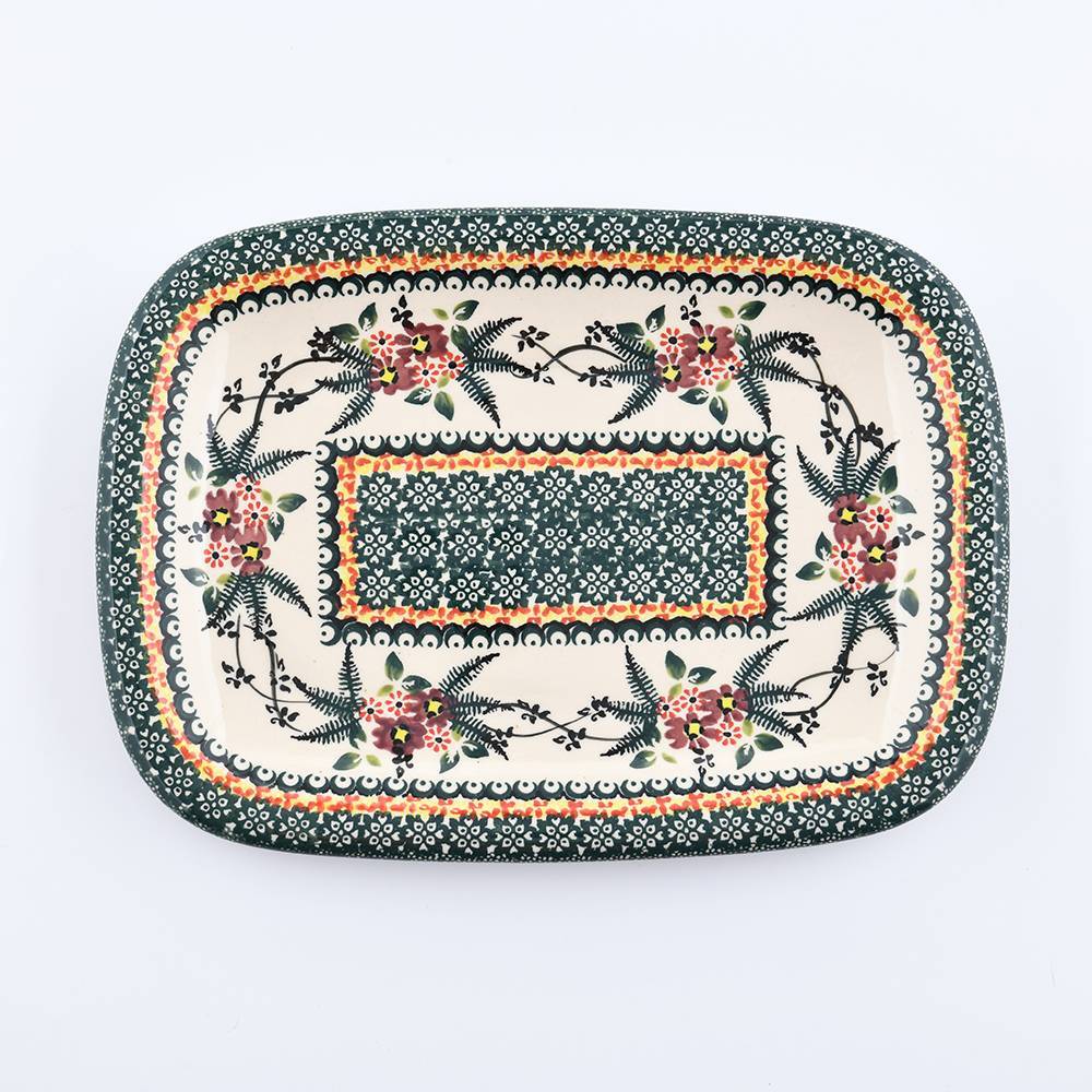 Handmade Polish Pottery Cerraf rectangular plate 29x21cm verdant whisper Boleslawiec Ceramics