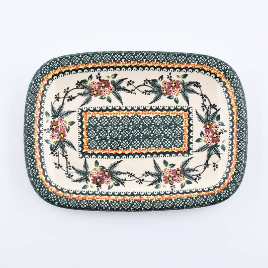 Handmade Polish Pottery Cerraf rectangular plate 29x21cm verdant whisper Boleslawiec Ceramics