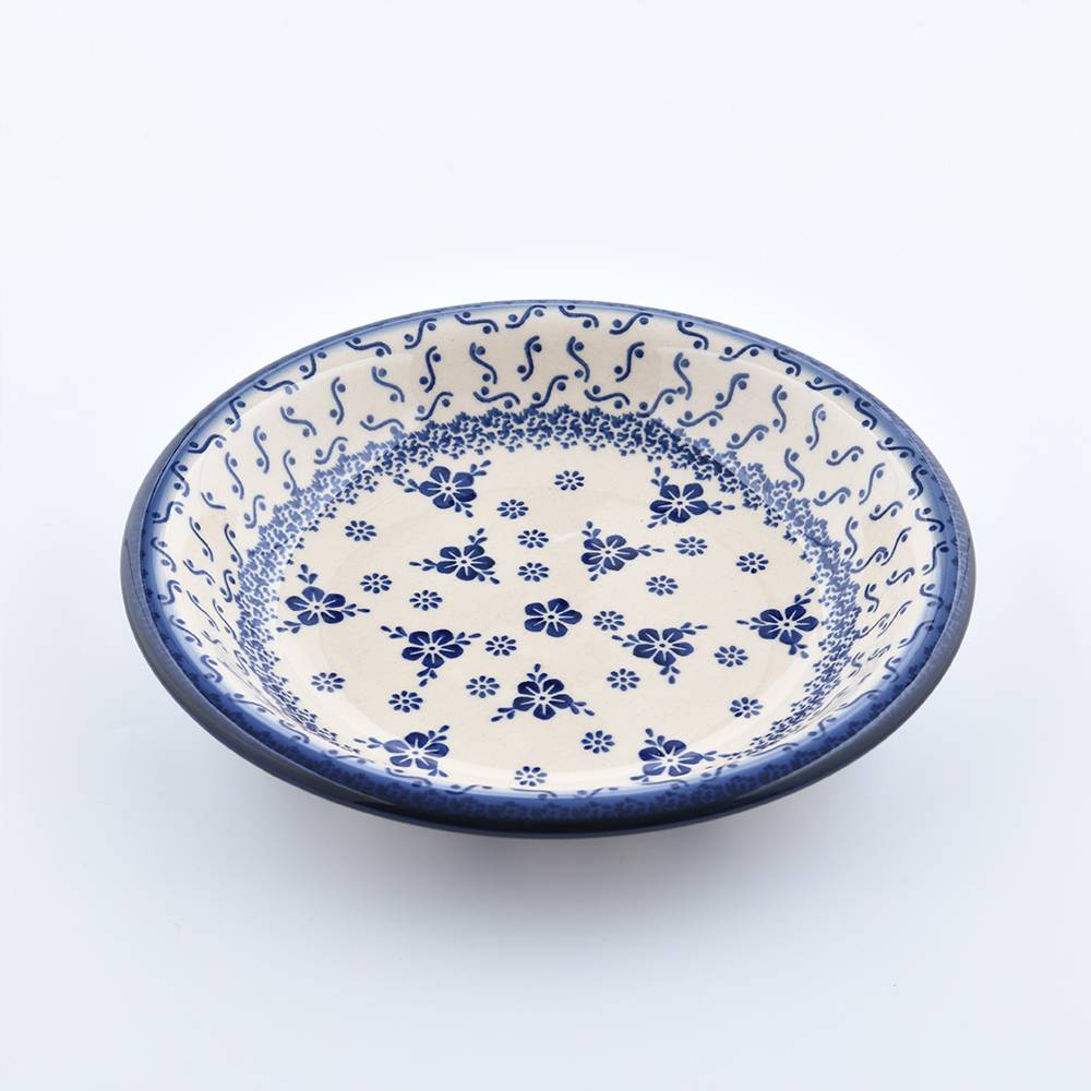 Handmade Polish Pottery Cerraf round deep plate 22cm elegant orchid Boleslawiec Ceramics