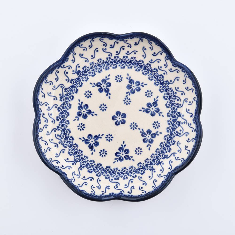 Handmade Polish Pottery Cerraf flower shaped plate 18cm elegant orchid Boleslawiec Ceramics