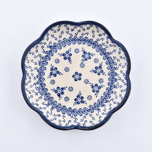 Handmade Polish Pottery Cerraf flower shaped plate 18cm elegant orchid Boleslawiec Ceramics