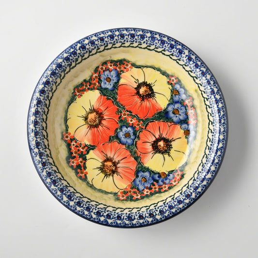 Handmade Polish Pottery Cerraf round deep plate 22cm classic garden Boleslawiec Ceramics