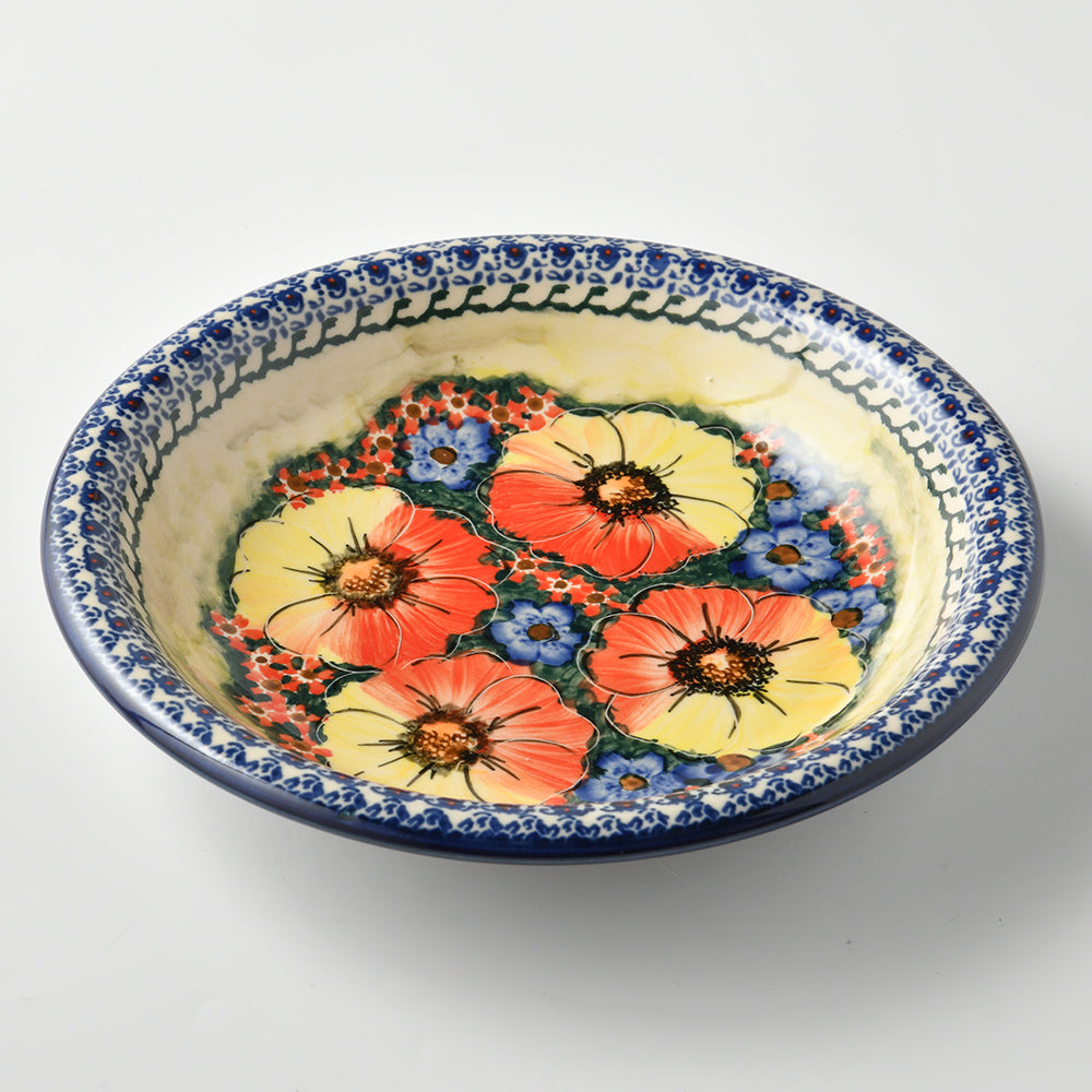 Handmade Polish Pottery Cerraf round deep plate 22cm classic garden Boleslawiec Ceramics