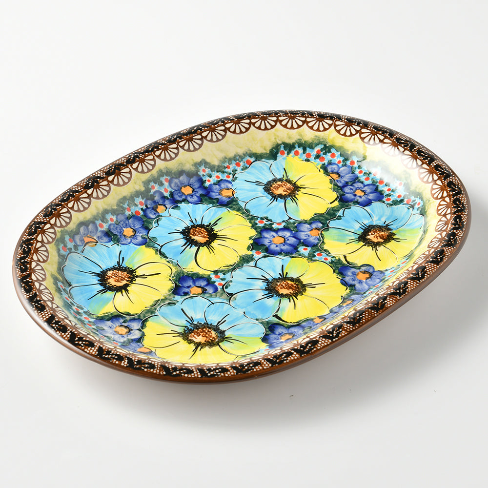Handmade Polish Pottery Cerraf oval serving plate 29cm aurora glacier Boleslawiec Ceramics