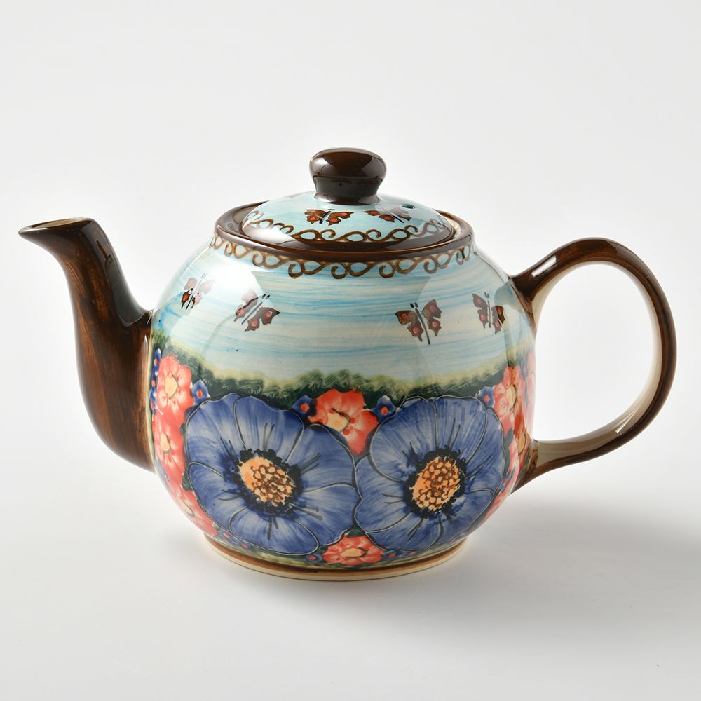 Handmade Polish Pottery Cerraf teapot 1000ml watergarden blooms Boleslawiec Ceramics