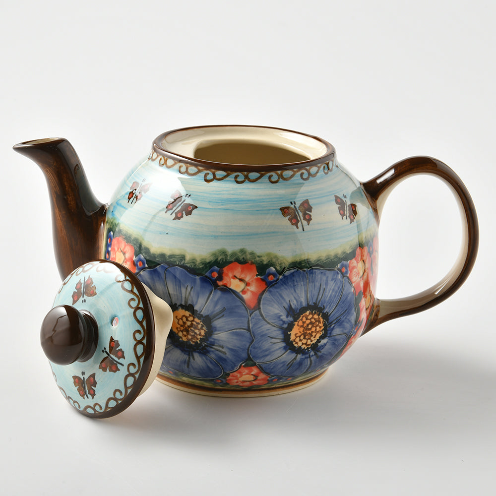 Handmade Polish Pottery Cerraf teapot 1000ml watergarden blooms Boleslawiec Ceramics