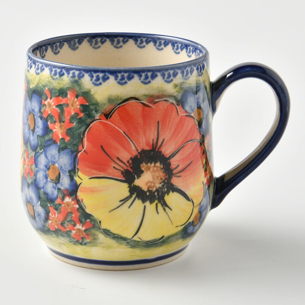 Handmade Polish Pottery Cerraf  bubble mug 300ml classic garden Boleslawiec Ceramics