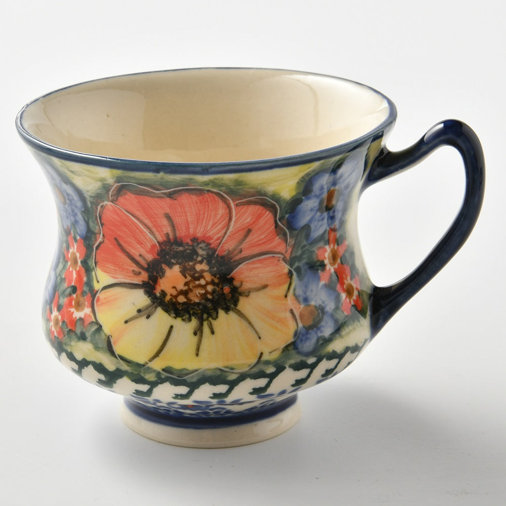 Handmade Polish Pottery Cerraf cup and dessert plate set 200ml classic garden Boleslawiec Ceramics