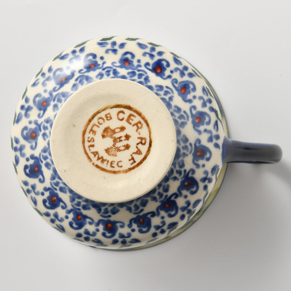Handmade Polish Pottery Cerraf cup and dessert plate set 200ml classic garden Boleslawiec Ceramics