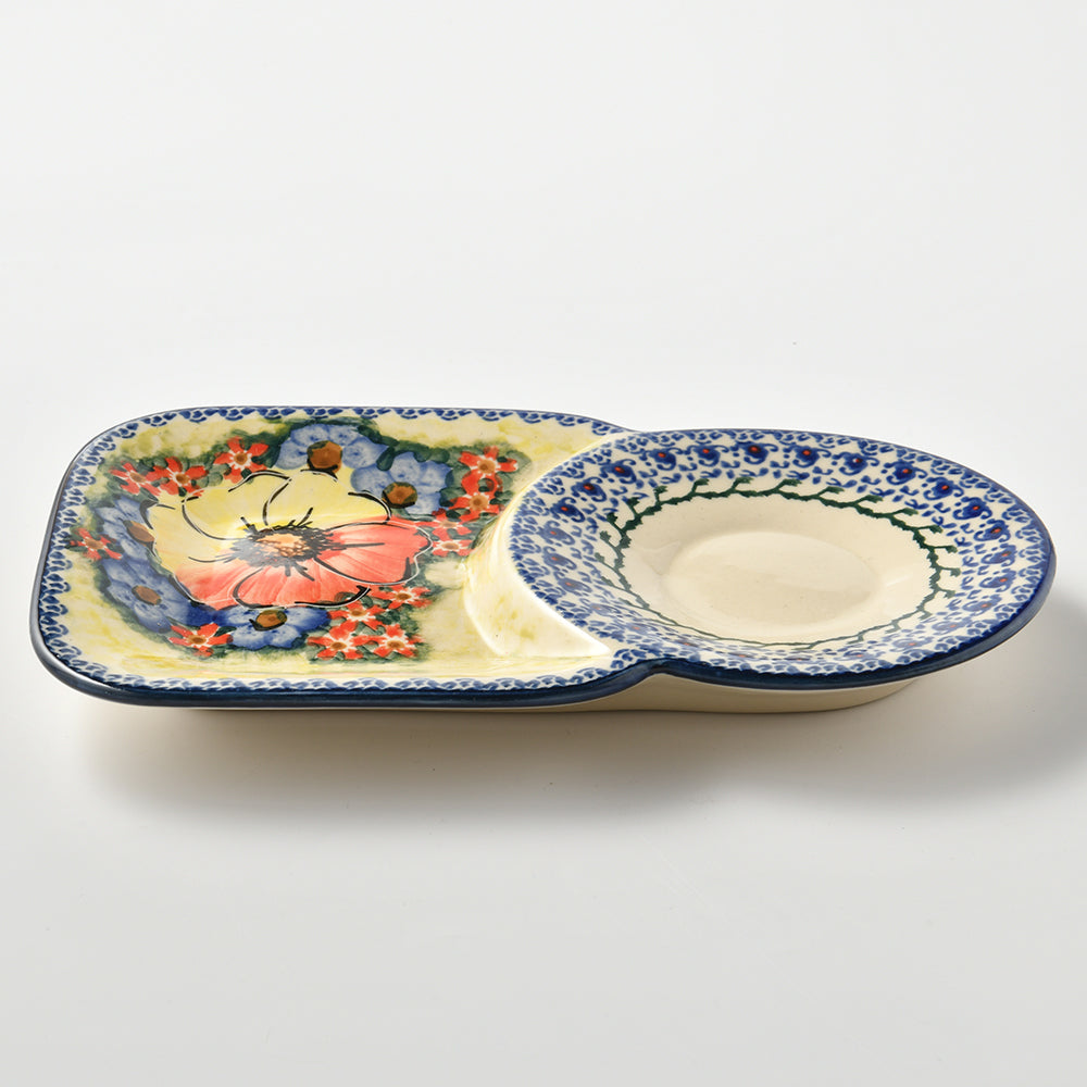 Handmade Polish Pottery Cerraf cup and dessert plate set 200ml classic garden Boleslawiec Ceramics