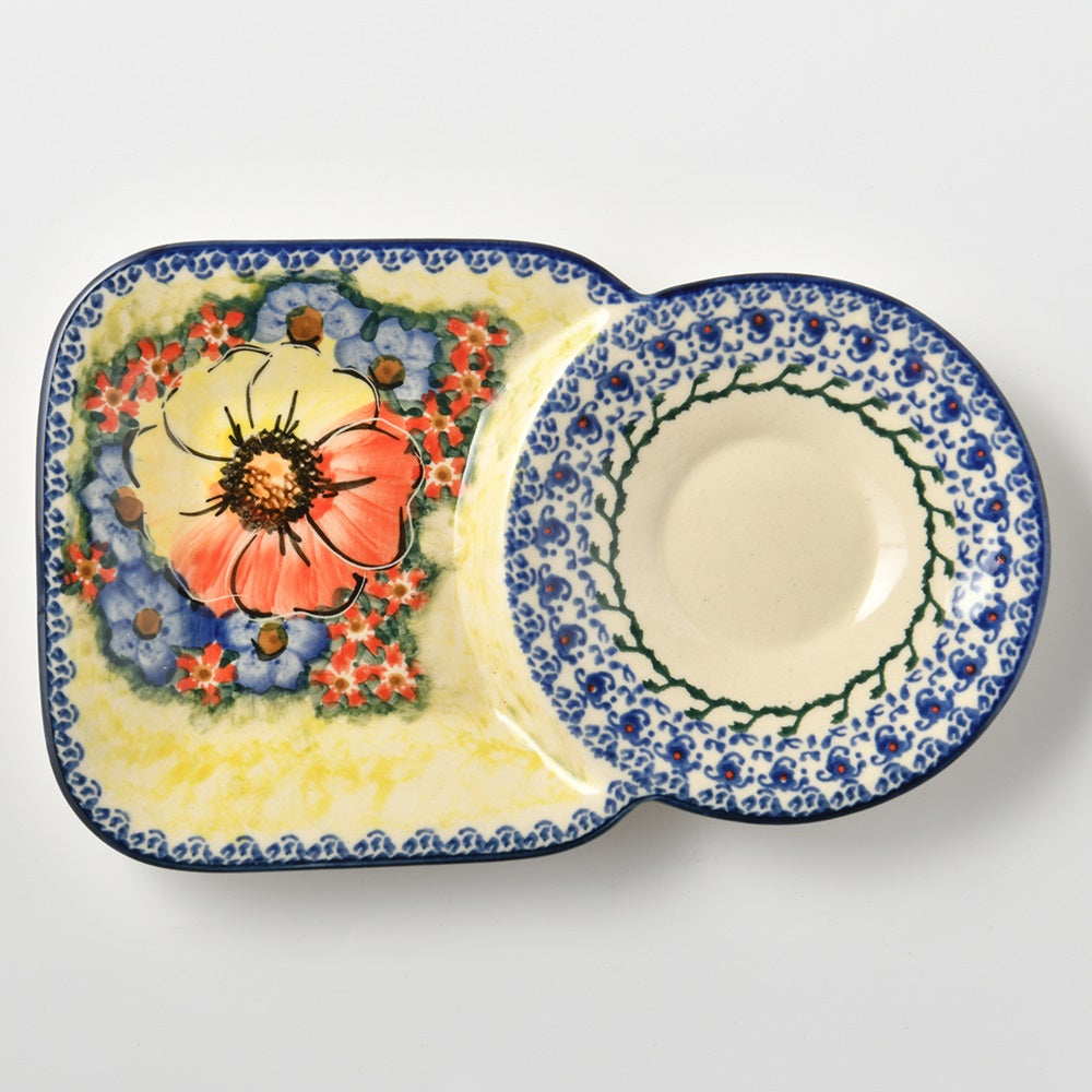 Handmade Polish Pottery Cerraf cup and dessert plate set 200ml classic garden Boleslawiec Ceramics