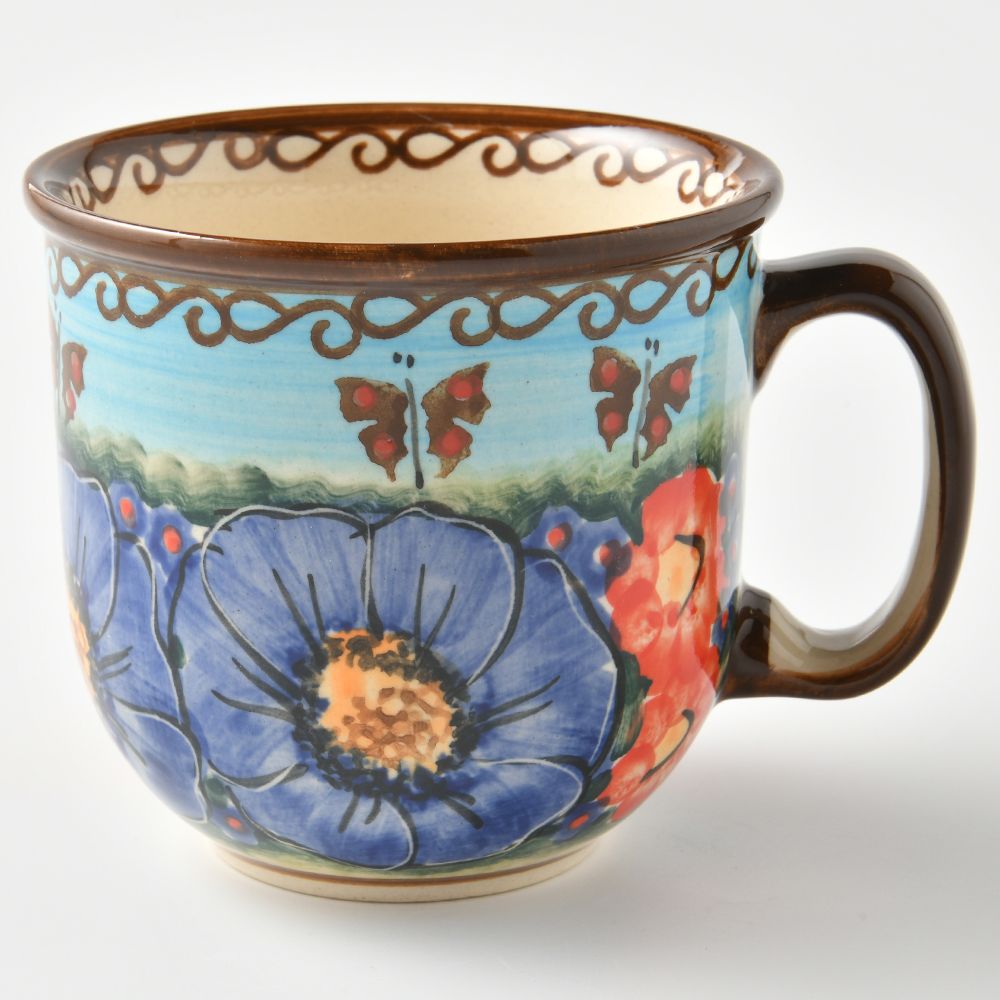 Handmade Polish Pottery Cerraf coffee mug 300ml watergarden blooms Boleslawiec Ceramics